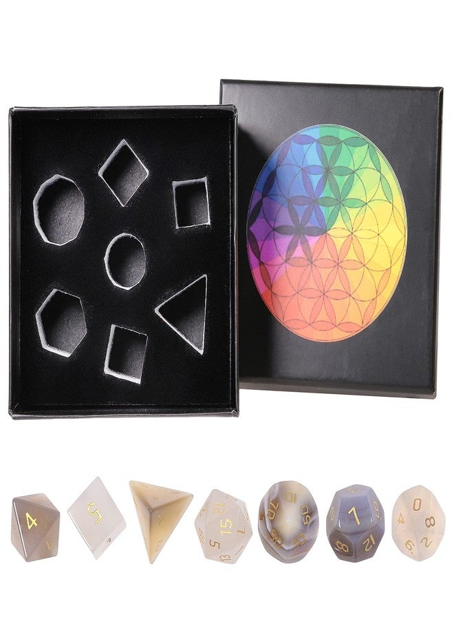 rockcloud Grey Agate Crystal DND Polyhedral Dice Set of 7, Healing Crystal Stone Hand-Made Dices with Dice Box for RPG MTG Table Games Home Office Decor - Image 3